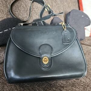 Coach Black Leather Shoulder Bag with Gold Accents